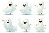 Fototapeta Pokój dzieciecy - Funny white Halloween ghosts clip art isolated on white background Generative AI