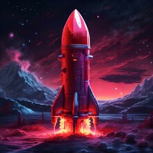 Beautiful Red Background Rocket With Attractive Light And Details 