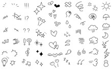 モノクロの手書きの漫符アイコンセット　感情表現のいろいろな記号