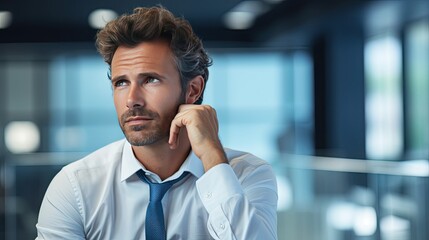 Young businessman thinking about work plan in office