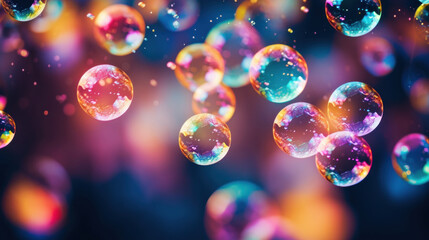 Close-up colorful bubbles with dark background