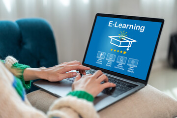 Wall Mural - human use laptop technology internet learning and study online class technology network, e-learning,