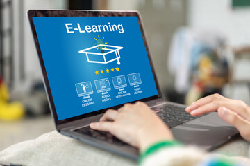 Wall Mural - human use laptop technology internet learning and study online class technology network, e-learning,