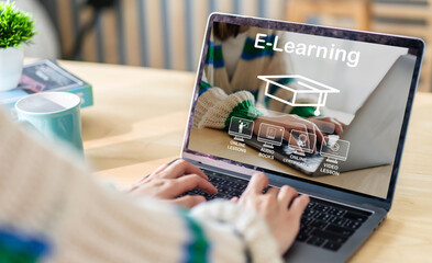 Wall Mural - human use laptop technology internet learning and study online class technology network, e-learning,