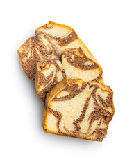 Wall Mural - Marble sponge cake. Cake with cocoa and vanilla taste isolated on white background.
