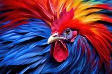 Multi-colored Rooster Close-up.