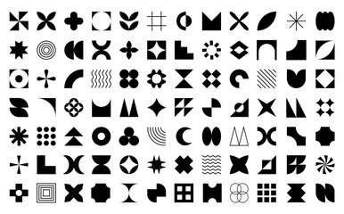 set, collection geometric shapes. trendy set with shapes different style. bauhaus, futuristic, memph
