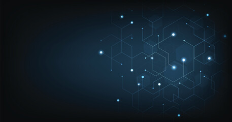 Aufkleber - Background of hexagon geometric dark blue pattern bright. healthcare medical and technology background.Graphic digital science concept design.	