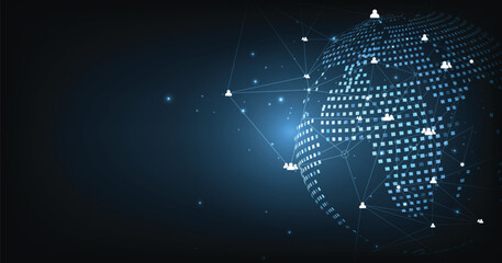 Leinwandbilder - Communication and Global high-speed wireless internet wifi connection concept.Social network communication and Network connections on a futuristic dark blue background.	