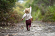 © William - toddler hiking in the forest on a path. kids walking in the forest