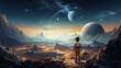 vector art of Children's illustration space, space landscape. wide angle lens realistic lighting ,generative ai