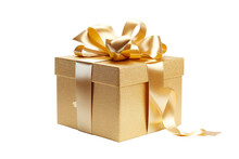 A Golden Christmas Gift Box Isolated PNG