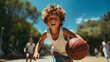 © LomaPari2021 - A young boy practices his basketball skills, aiming for the basket.generative ai