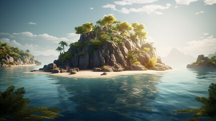 Wall Mural - Tropical island ocean in the sea. 3d render illustration.