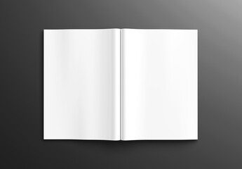 Wall Mural - open magazine mockup isolated on black background. brochure template on blank. 3d rendering