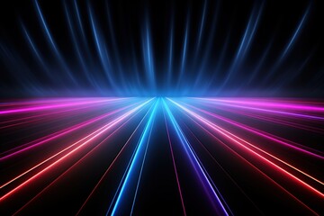 Abstract dark background with blue and pink neon glow, Neon lines of light, Background empty scene