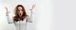 © Oleksandra - negative emotion of adolescence brain explosion girl with hands shows how it explodes in head experiences opens mouth waves hands boom strong explosion on a white background. emotional teenager