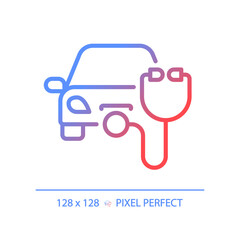 Sticker - 2D pixel perfect gradient car health icon, isolated vector, thin line illustration representing car service and repair.