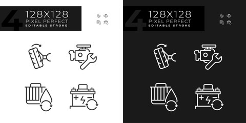 Sticker - Pixel perfect dark and light icons set of car repair and service, editable thin linear illustration.