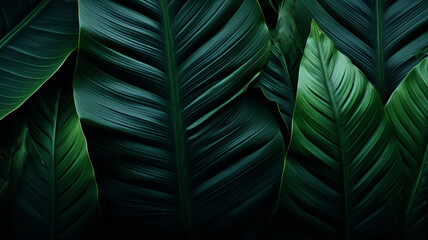  Dark green tropic leaves, nature abstract background