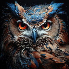 Fototapete - Image of colorful owl. Wildlife Animals. Bird. Illustration. Generative AI.