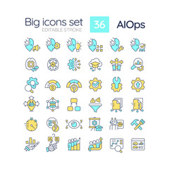 Wall Mural - 2D editable multicolor big line icons set representing AI ops, isolated vector, linear illustration.