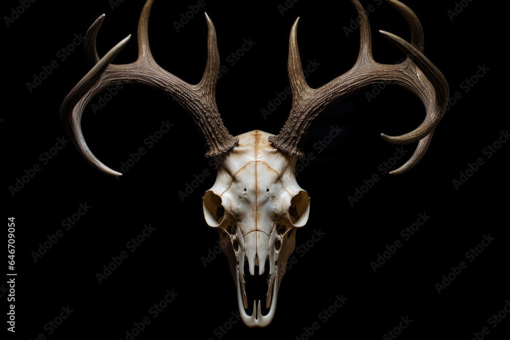 Decorative Deer Skull Looking Forward With Antlers On A Black ...