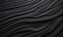 Black Sand Dune. Black Sand Beach Macro Photography. Background, Texture, Wave Pattern Of Oceanic Sand On The Beach, Black. Texture Of Beach Sand. Black, Generative AI