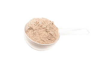 Canvas Print - Chocolate protein powder in measuring spoon isolated on transparent background