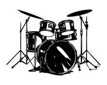 Black Silhouette Of Drums. Vector Art Image Illustration, Isolated On White Background.

