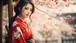 attractive asian woman wearing kimono in autumn, A Japanese-style girl