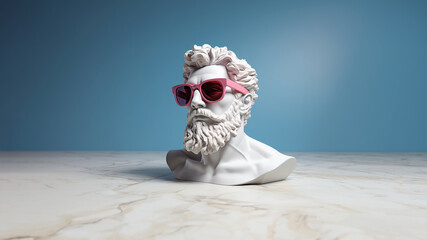 Wall Mural - An antique bust sculpture in modern sunglasses. Minimal concept art.