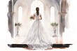 Beautiful bride in white wedding dress on the background of the window