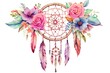 Beautiful vector image with nice watercolor dreamcatcher and flowers