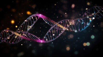 Wall Mural - illustration of dna glowing molecule, digital design for abstract medical background, science and te