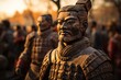 Terracotta Army: Rows of terracotta soldiers guarding the tomb of China's first emperor.Generated with AI