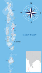 Wall Mural - Maldives islands highly detailed physical map