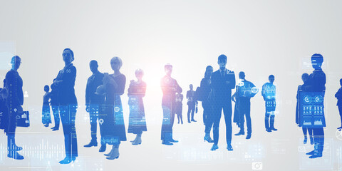 Aufkleber - Group of multinational people and digital technology concept. Wide angle visual for banners or advertisements.