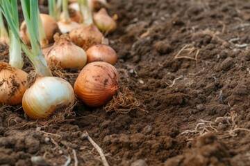 Onion soil plant garden. Generate Ai