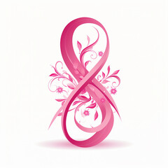 Wall Mural - Pink ribbon for breast cancer awareness isolated on white