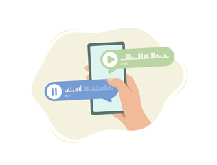 Wall Mural - voice messages concept. smartphone chat bubbles for voice message chat and event audio notifications