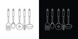 © Chitrogiri - Cutlery stickers set. Assortment of cookware. Icons of whisk, colander, and spatula for baking, cooking, and frying food