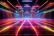 Perspective dance floor with vibrant colors, vibrant lights, and intense emotions in a modern 3D illustration. Generative AI