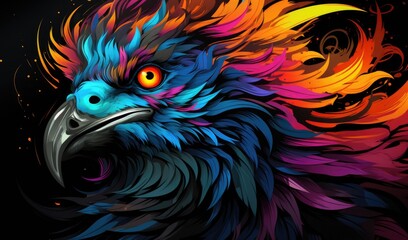 Wall Mural - A colorful bird with a black background, AI