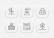 Production of electricity icons set. Wind farm, nuclear plant, solar panels, thermal and hydroelectric power plant. Vector EPS 10