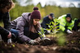 Fototapeta Miasta - Young people join together to plant trees to protect the environment