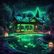 beautiful illuminated green pool with attractive light and details 