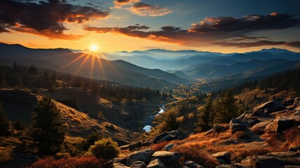 Wall Mural - Sunset view from the top of the mountains