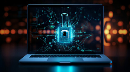 laptop cyber security, protection and data concept. padlock for business privacy
