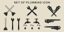 Set Of Isolated Plumbing Icon Vector Illustration Template Graphic Design. Bundle Collection Of Various Industrial Professional Plumber With Vintage Concept